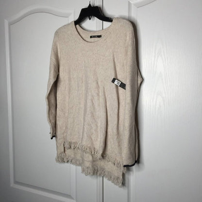 Nic+zoe East Fringe Hem Long Sleeves Pullover Sweater Neutral Petite Medium NEW