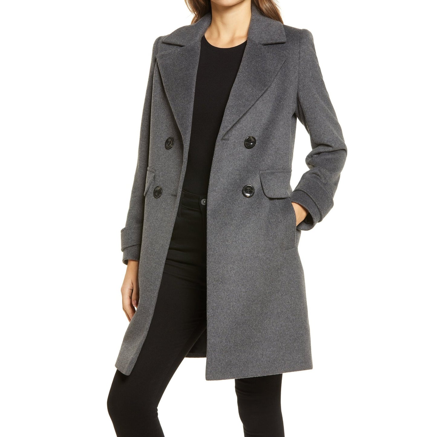 Sam Edelman Double Breasted Wool Blend Coat SIZE 4 Charcoal Grey NEW Jacket