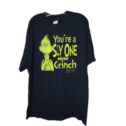 Dr. Seuss Mister Grinch Graphic T-Shirt Top Short Sleeve Crew Neck Black Size XL