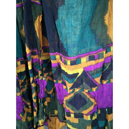 Just Class Abstract Pleated Skirt Drawstring Waist Multicolor Large boho