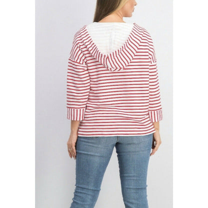 Style Co NWT Women’s Cherry Red White Stripe Lace Up Hoodie Jacket MED