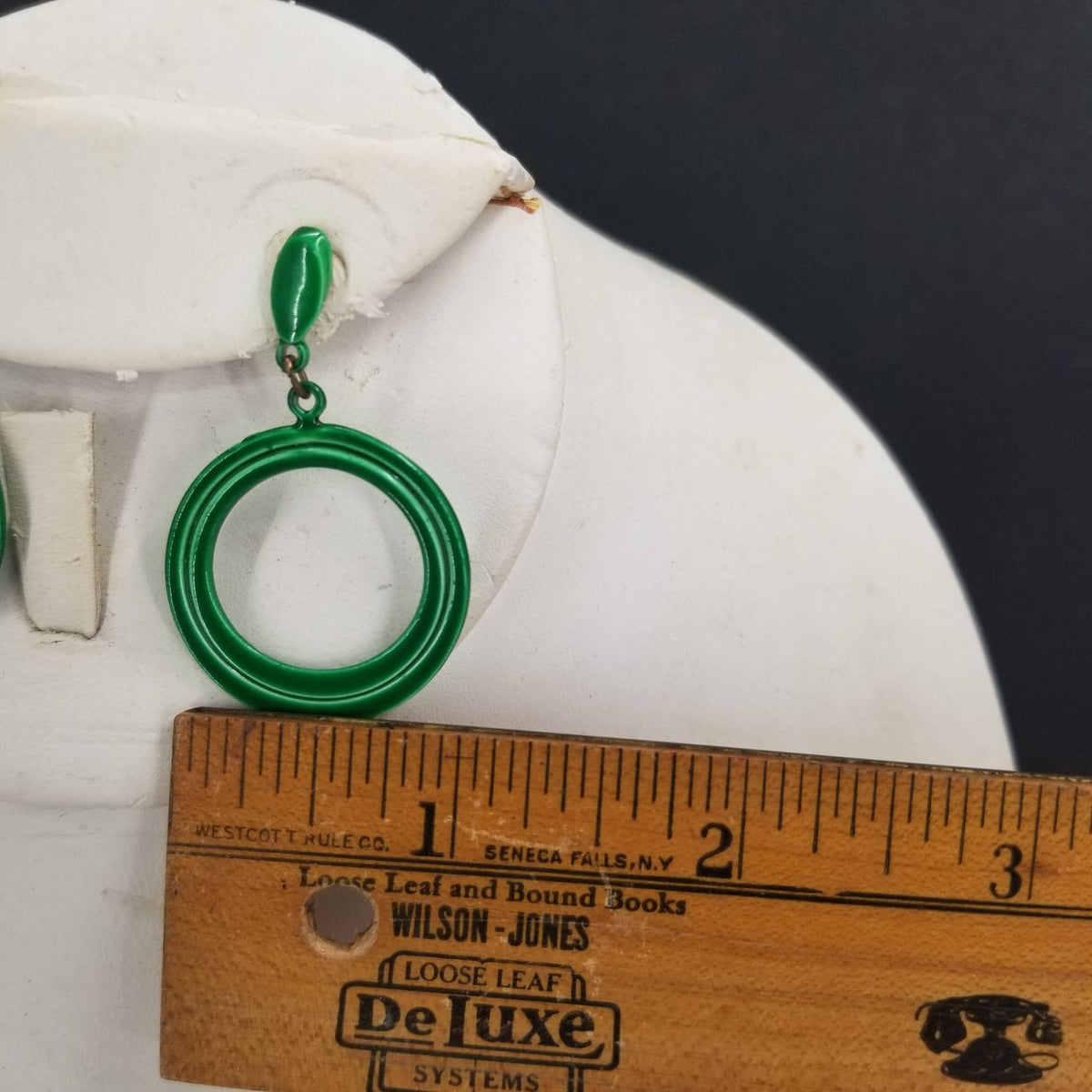 Vintage Green Painted Metal Dangle Post Earrings Costume Jewelry