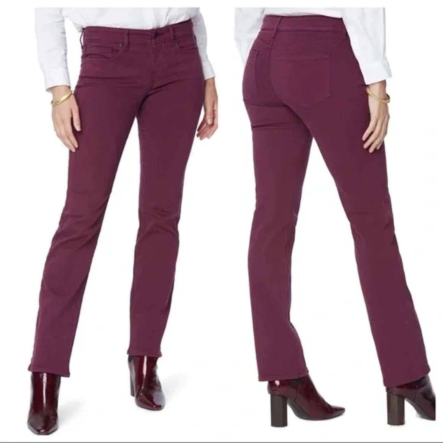 NYDJ Women's Jeans Marilyn Straight Leg Size 8 Deep Merlot Wine NWT