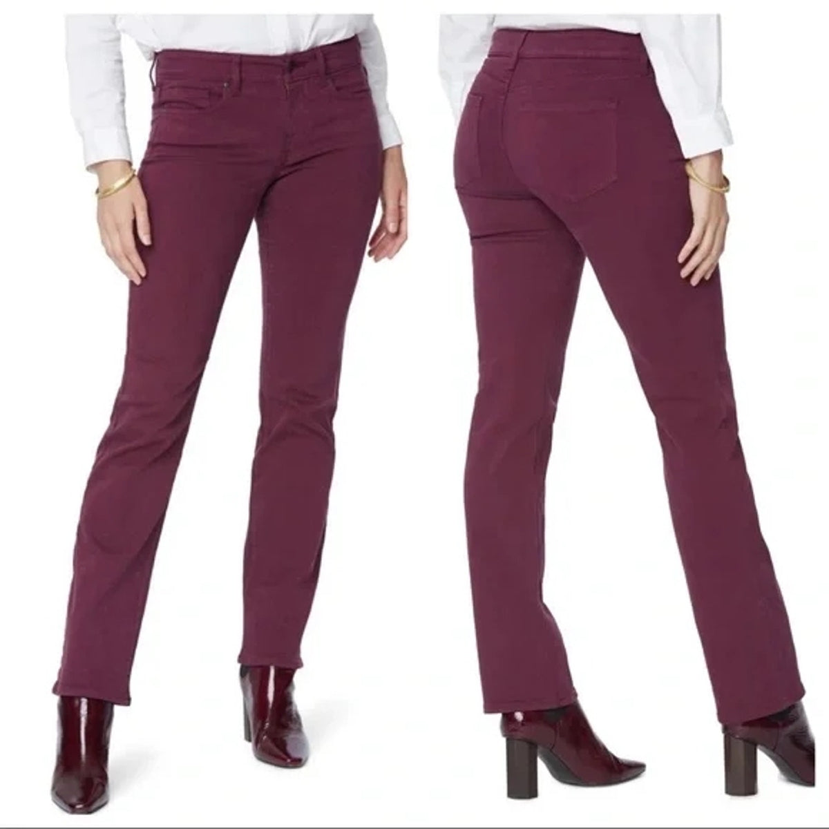 NYDJ Women's Jeans Marilyn Straight Leg Size 8 Deep Merlot Wine NWT
