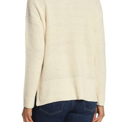 Melloday Knit Pullover Sweater Long Sleeve Crew Neck Two Pocket Ivory NEW Large