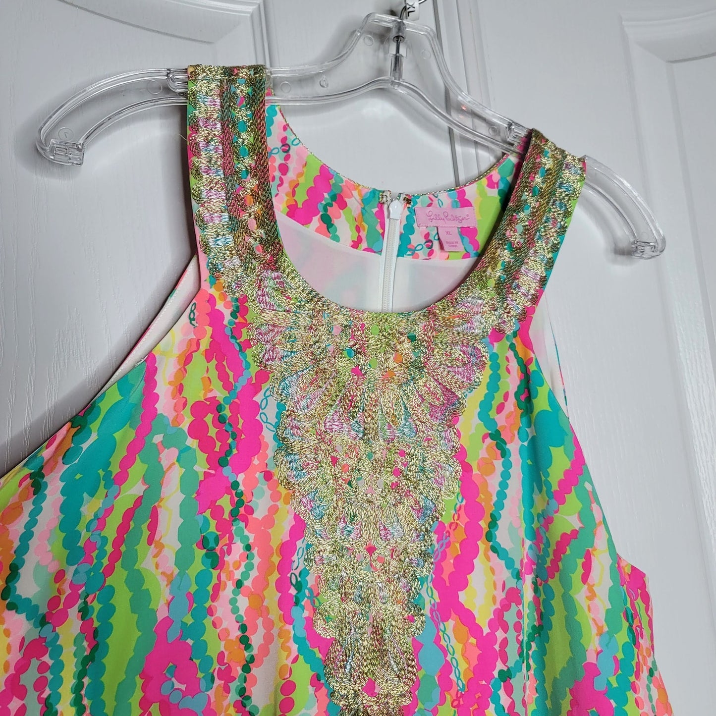 Lilly Pulitzer Dripping in Jewels Cadence Dress Gold Embroidered Back Zip XL