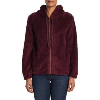 Bobeau extra large zip up fuzzy burgundy sweater hoodie drawstring NEW XL Plush