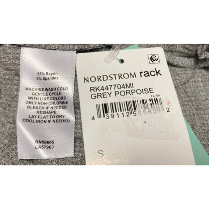 Abound Grey Porpoise Small Rib Knit Top NEW Scoop Neck Rounded Hem Long Sleeve