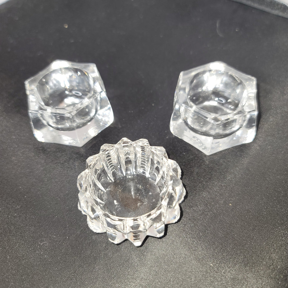 Lot of 3 mini glass crystal salt cellars tableware cut