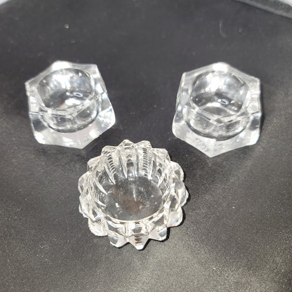 Lot of 3 mini glass crystal salt cellars tableware cut
