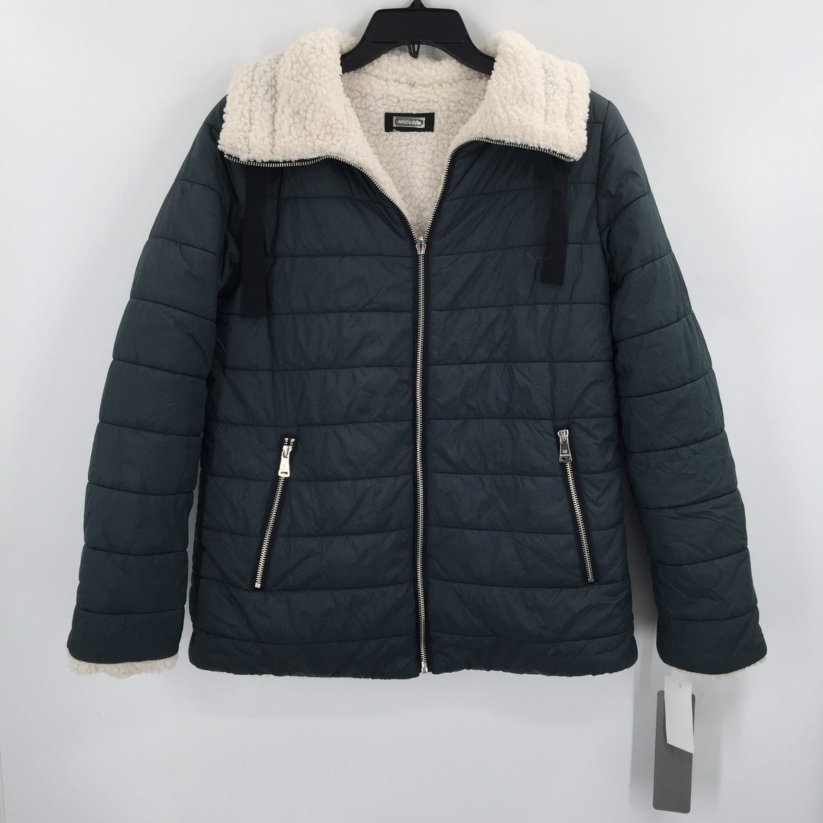 Bernardo Faux Fur Winter Puffer Jacket Long Sleeve Dark Jade Size X-Small