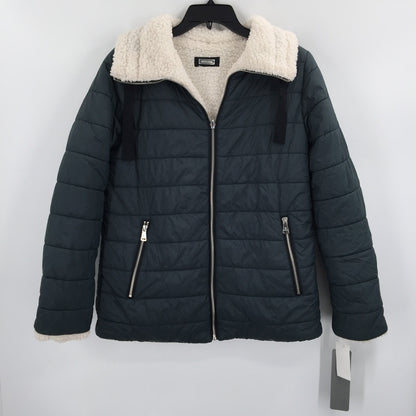 Bernardo Faux Fur Winter Puffer Jacket Long Sleeve Dark Jade Size X-Small