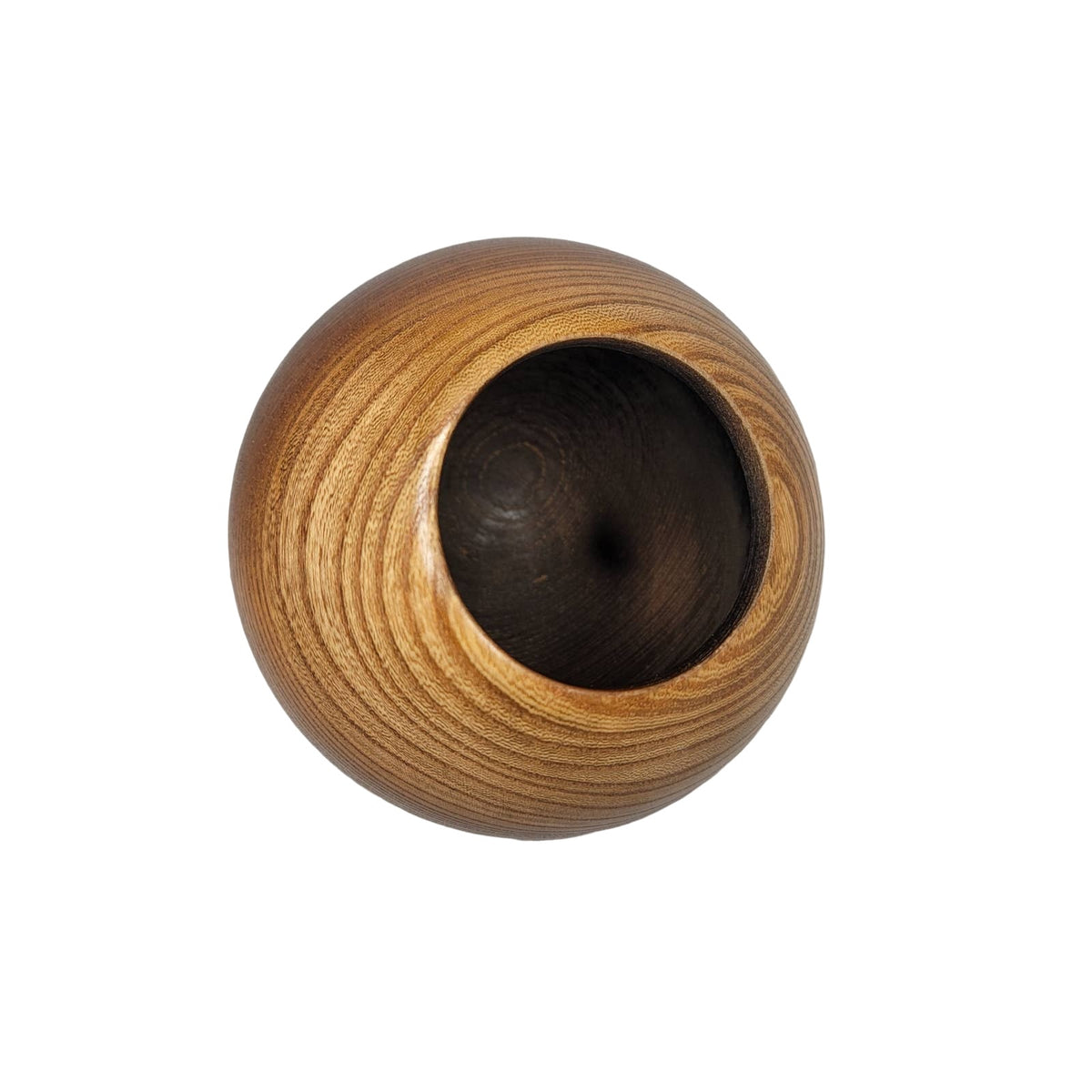 Wood vase MCM Handsome shiny wood grain round salt nut bowl sphere orb decor
