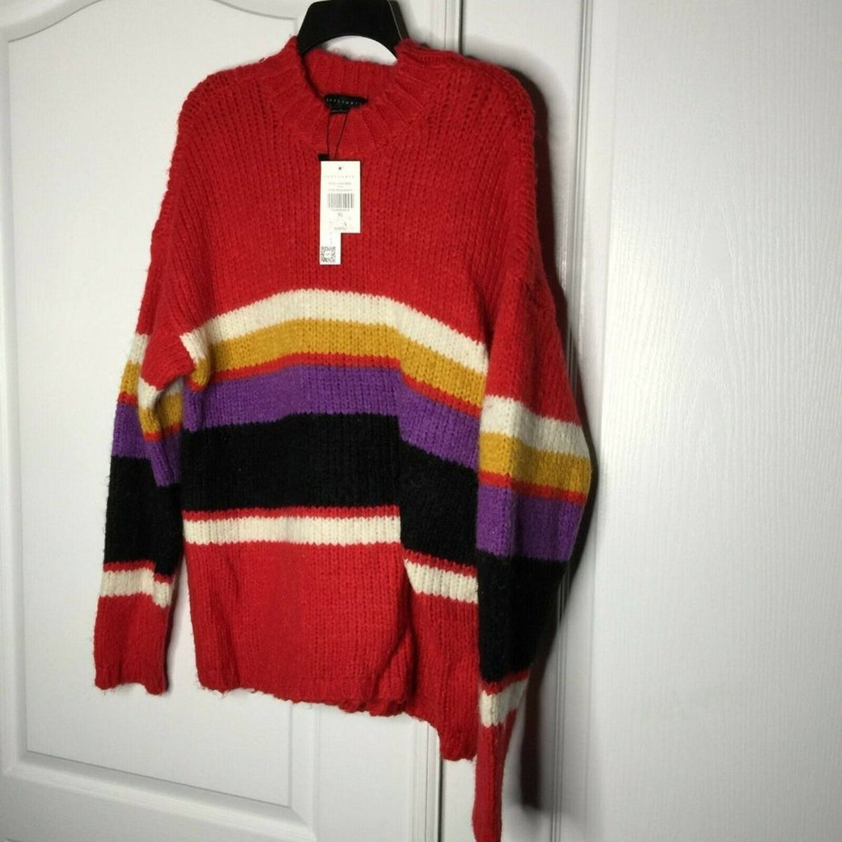 Sanctuary Stripe Pullover Sweater Rainbow Striped Oversize X Large Mock Neck New