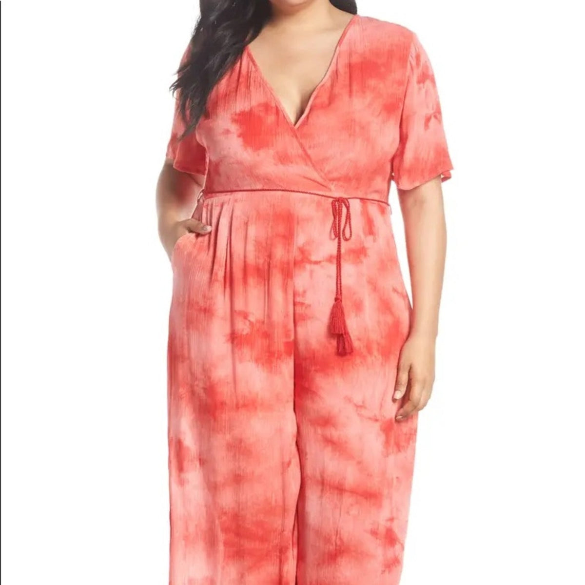 Glamorous Curve NEW Red Tie Dye Jumpsuit Plus 18W casual travel cruise snatched