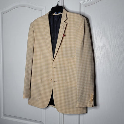 English Laundry Plaid Sport Blazer Single Vents 38R Cream Tan Casual Business