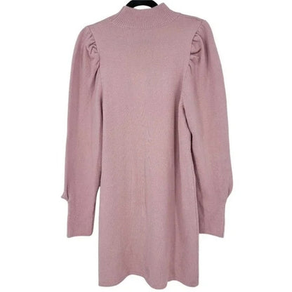 WayF Lola Puff Sleeve Knit Dress Medium Blush Pink NEW Mock Neck Sweater Dress