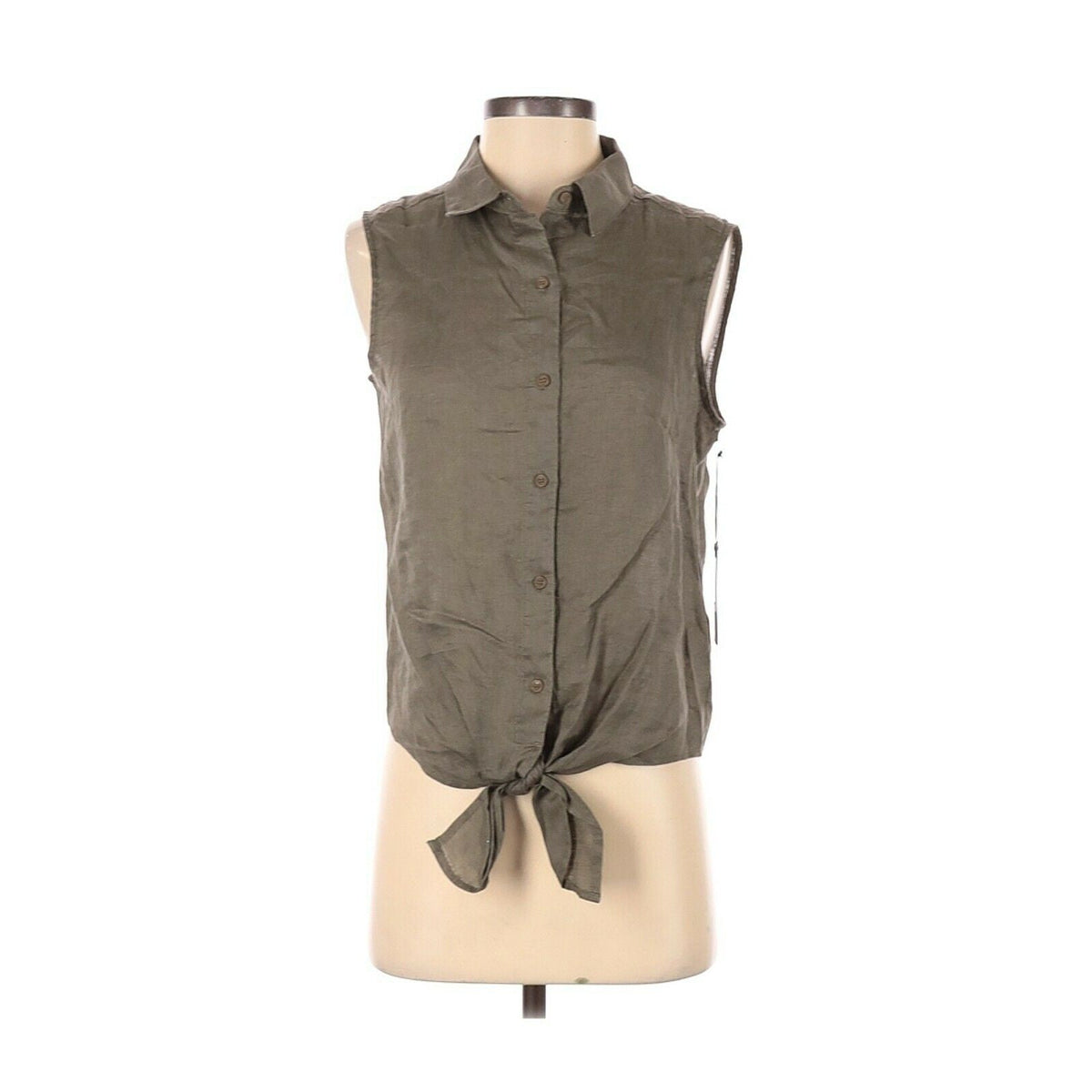 Vince Camuto Collared Sleeveless Blouse Top Open Front Button Bow & Tie Size XS
