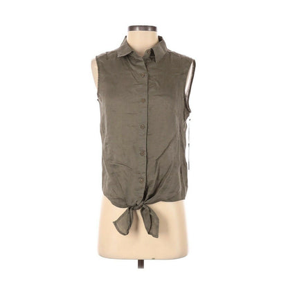 Vince Camuto Collared Sleeveless Blouse Top Open Front Button Bow & Tie Size XS