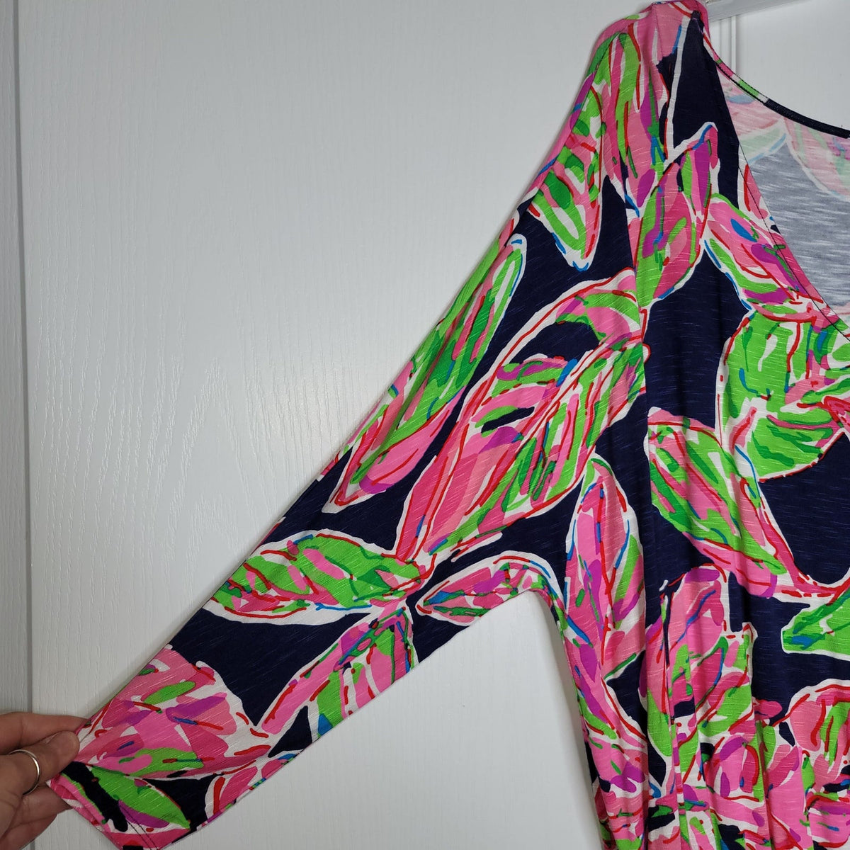 Lilly Pulitzer Briella Neon Pink stripe Boat Neck Dress cap Sleeve Size XL