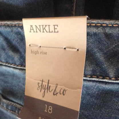 Style & Co Skinny Leg Bardot Denim Jeans Ankle High Rise Size 18 Medium Wash