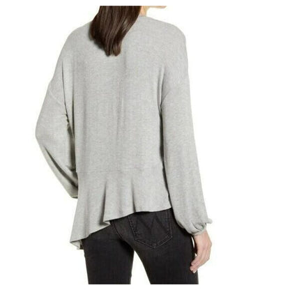 Chelsea28 Asymmetrical Ruffle Hem Boho Top Sz Large Gray NWT Balloon Sleeve SOFT