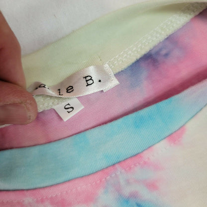 Adele B. Pastel Tie-Dye Long-Sleeve Tee & High Waist Drawstring Shorts Small NEW