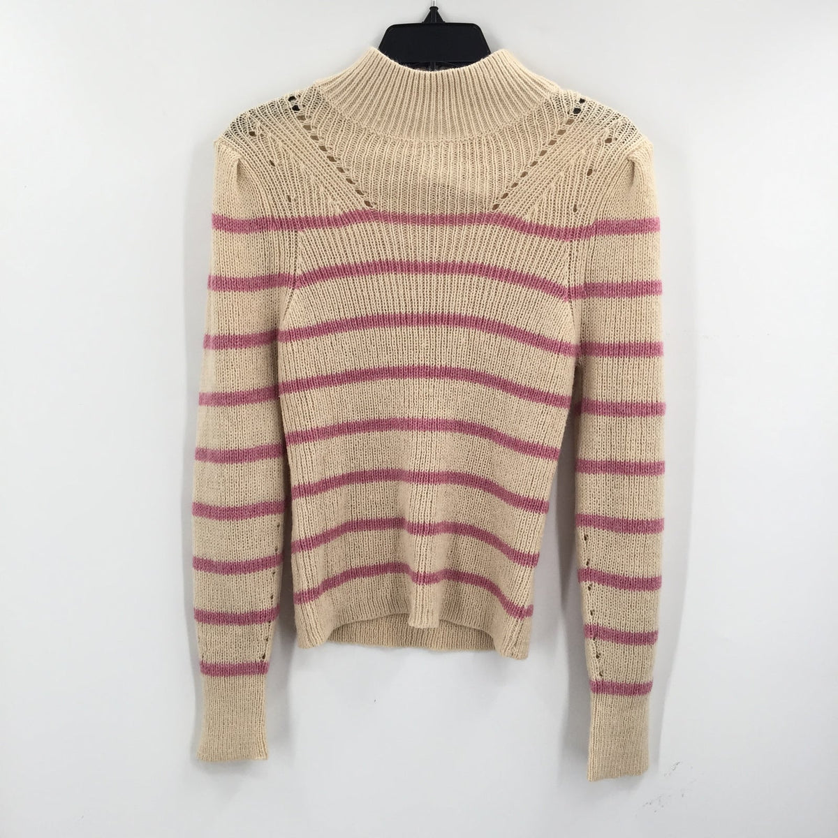 Lush Mock Neck Long Sleeve Pullover Sweater Striped Oatmeal Size Medium