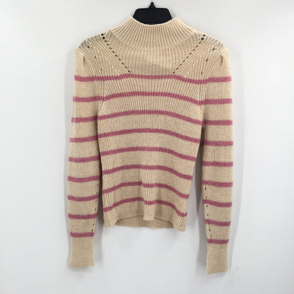 Lush Mock Neck Long Sleeve Pullover Sweater Striped Oatmeal Size Medium