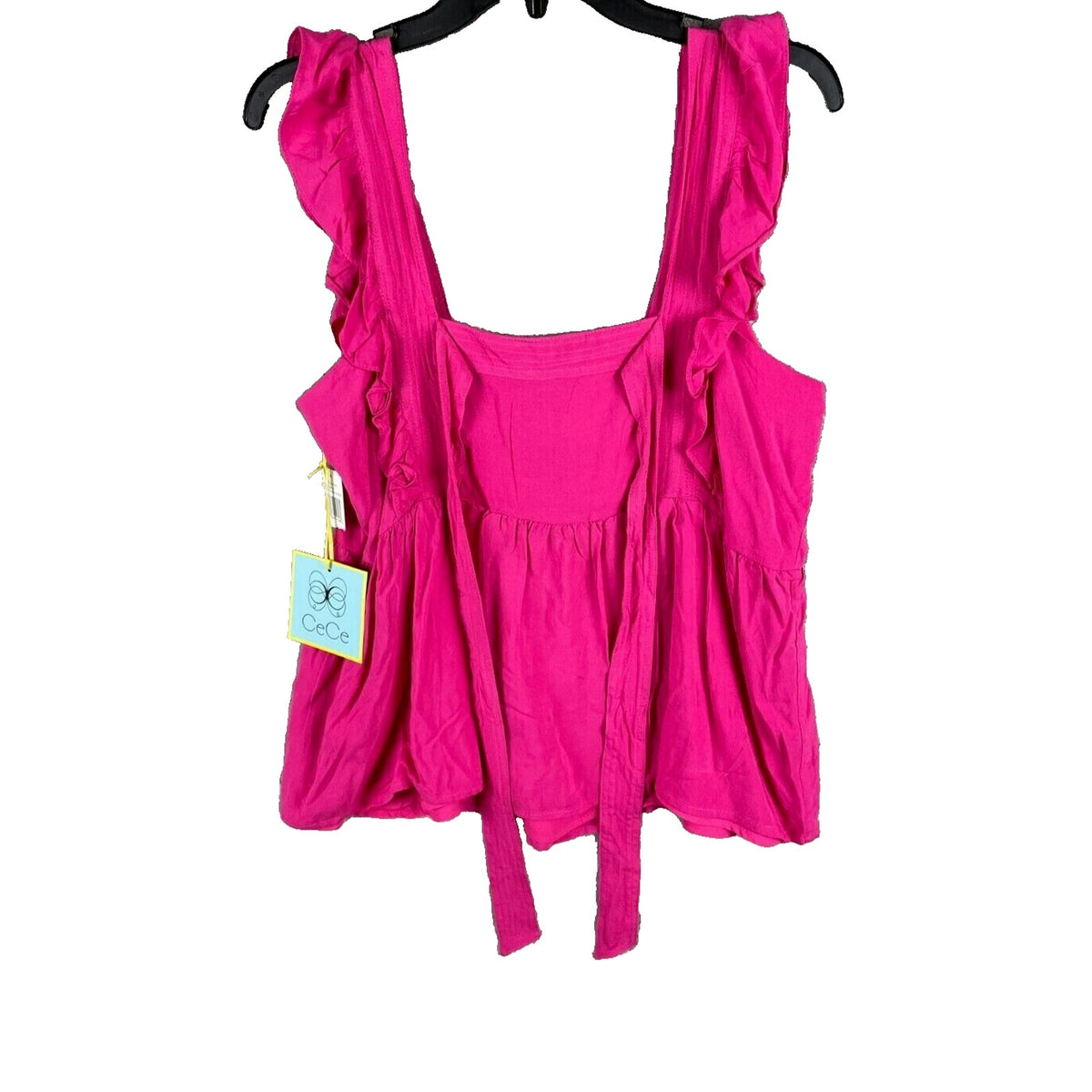 CeCe Sleeveless Pinafore Ruffle Trim Tie Back Top Sz Extra Small Bright Rose NWT