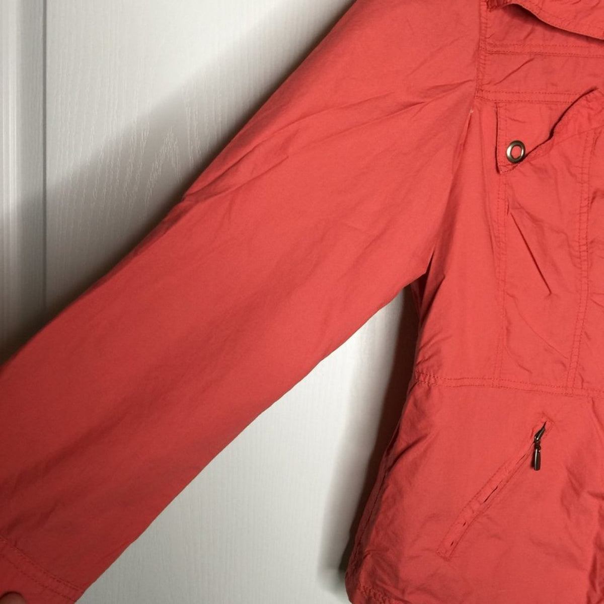 Chico's Snap Button Jacket Long Sleeve Zip Pockets Solid Red Size Large or 2