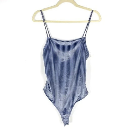 La La Land Creative Co Women's Cami Bodysuit Large Lavender NWT Ribbed Velvet