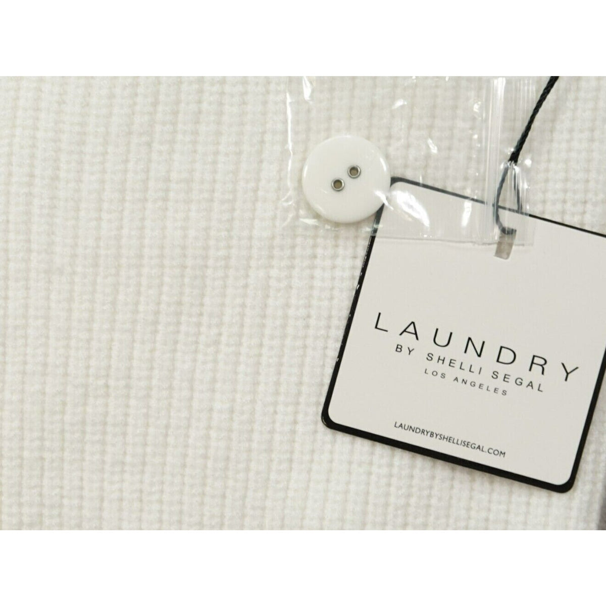 Laundry by Shelli Segal Rib Knit Button Front V-Neck Sweater Sz Small Ivory NWT