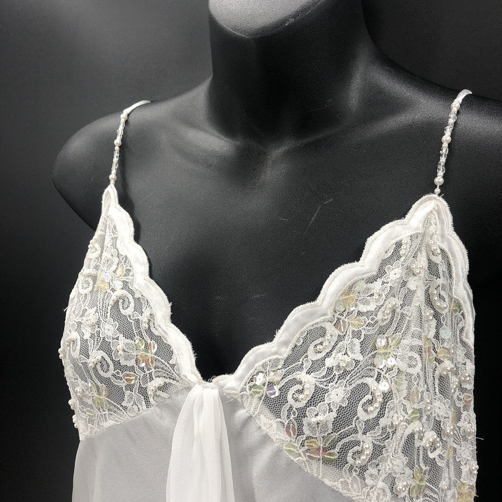 Etienne White Lace Puff Sleeve Rob Set Negligee Pajama Large Peignoir Honeymoon
