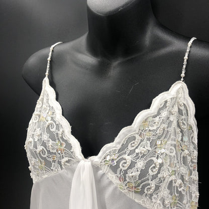 Etienne White Lace Puff Sleeve Rob Set Negligee Pajama Large Peignoir Honeymoon