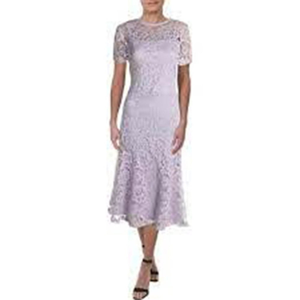 Few Moda Lace Flounce Fit Flare Dress LINED V-Neck Lavender Purple MED NEW Lilac