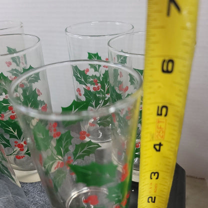 Indiana Glass 8 Christmas Holly Decorated Crystal Beverage Tumbler 8oz Highball