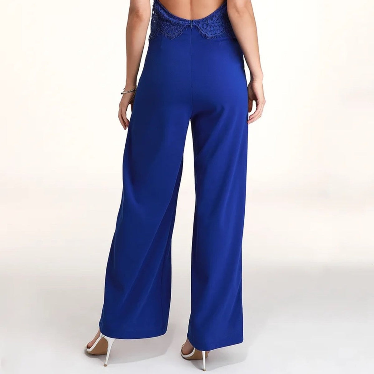 Lulu’s NEW Royal Blue Lace Halter Jumpsuit Size Medium