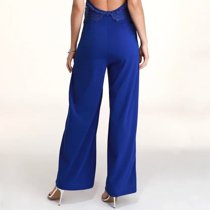 Lulu’s NEW Royal Blue Lace Halter Jumpsuit Size Medium