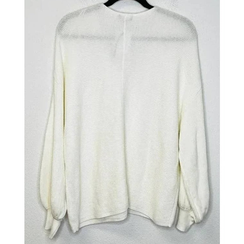 1.STATE V-Neck Balloon Sleeve Ribbed Sweater Top Size XXL/2X Antique White NWT