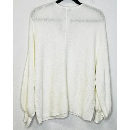 1.STATE V-Neck Balloon Sleeve Ribbed Sweater Top Size XXL/2X Antique White NWT
