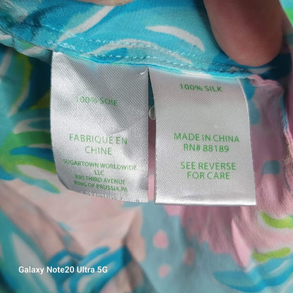 Lilly Pulitzer Size XS extra small 100% Silk Blouse Top Shirt Elsa Pink Teal