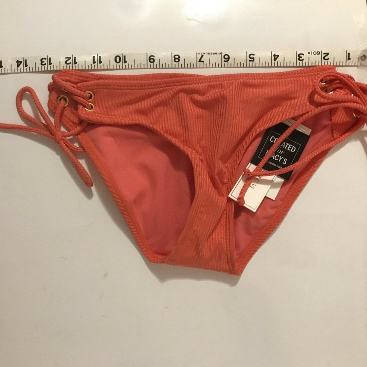 Hula Honey Swimsuit Bikini Bottom Coral Red Lace up Sides Ribbed Size Small NWT