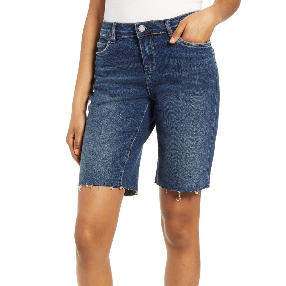 BlankNyc Green River Cutoffs Bermuda Shorts Raw Hem Denim Blue Size 26