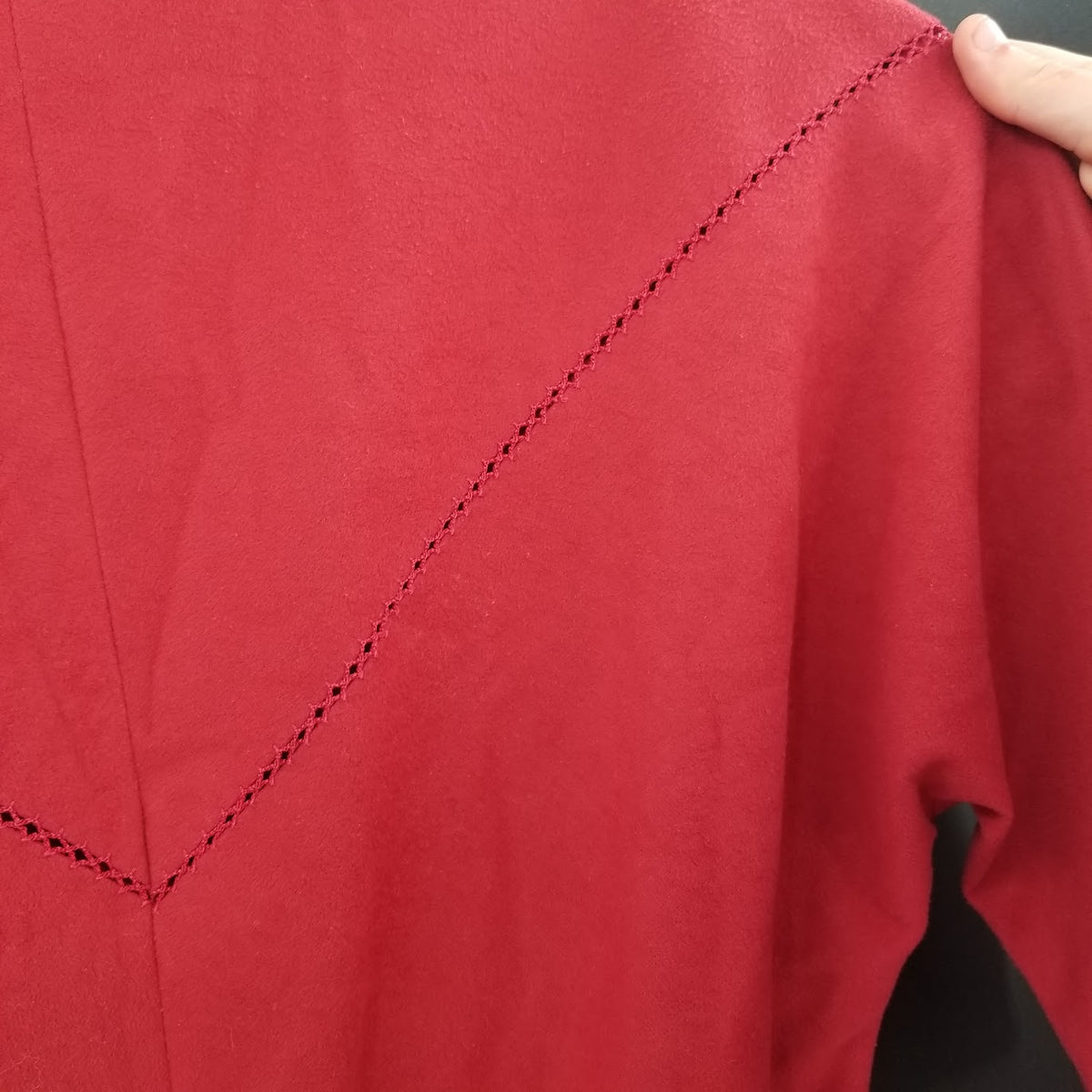 Vintage Red Faux Suede Dress Cinched Waist 3/4 Sleeve Medium/Large Modest