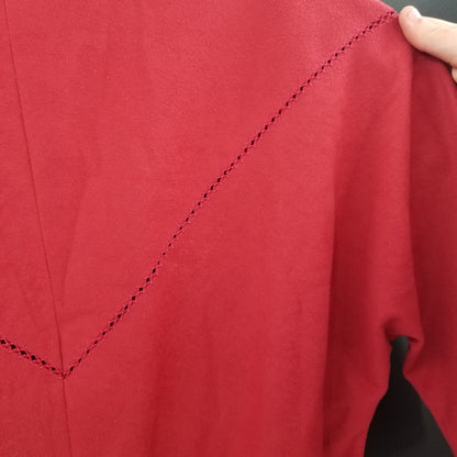 Vintage Red Faux Suede Dress Cinched Waist 3/4 Sleeve Medium/Large Modest
