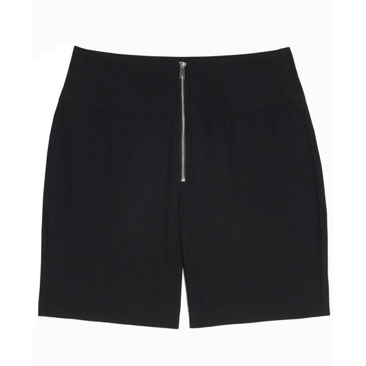 Danielle Bernstein Woven Exposed Zip-Front Bike Shorts Size 18W Black NWT