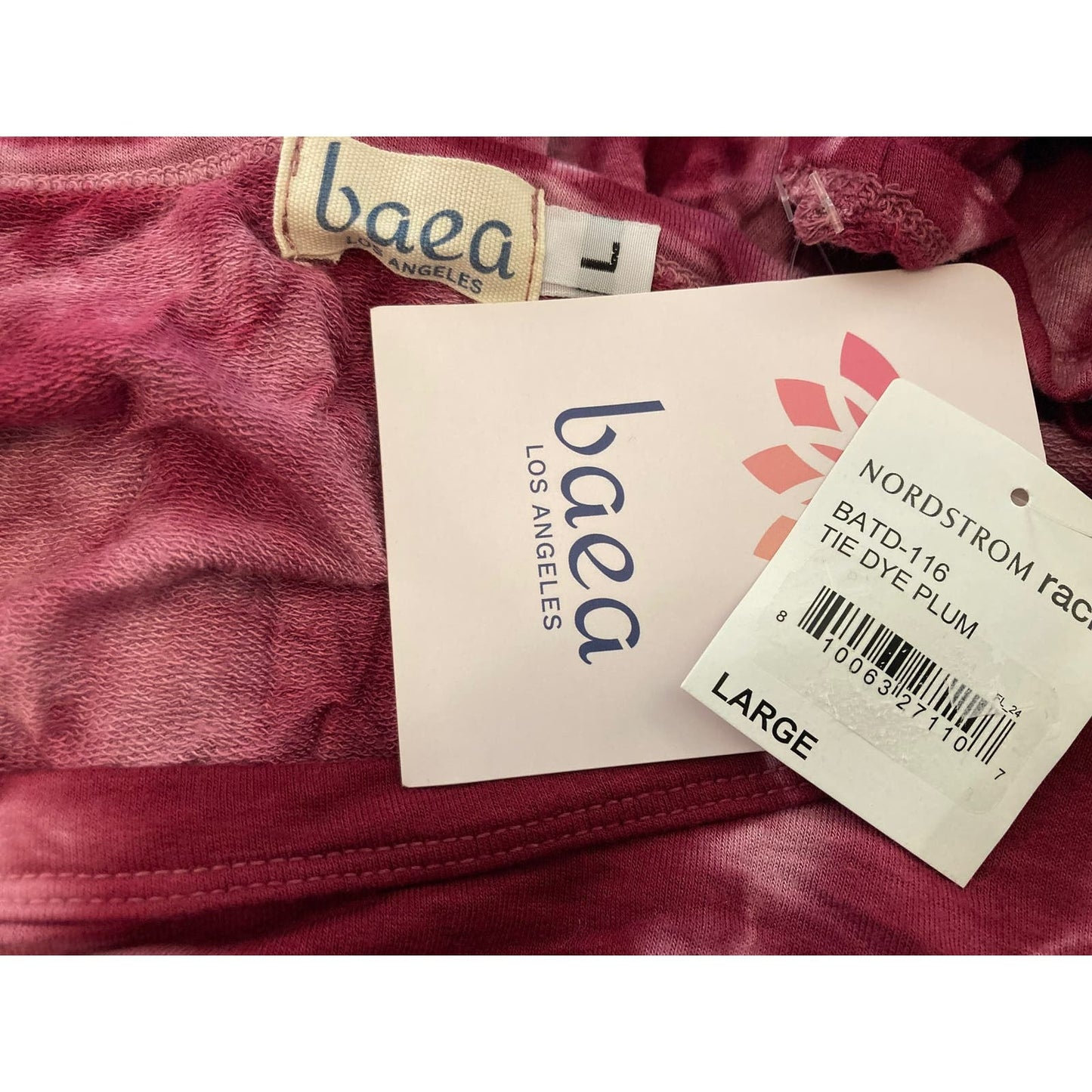 Baea Tie Dyed Flowy Soft Stretchy Peplum Babydoll Top Sz Large in Plum NWT