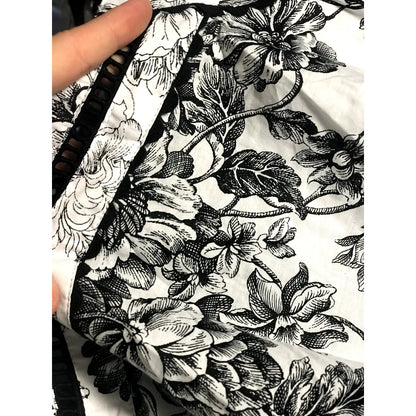 Charter Club NWT White Split-Neck Tunic Blouse Top Black Floral Print Medium