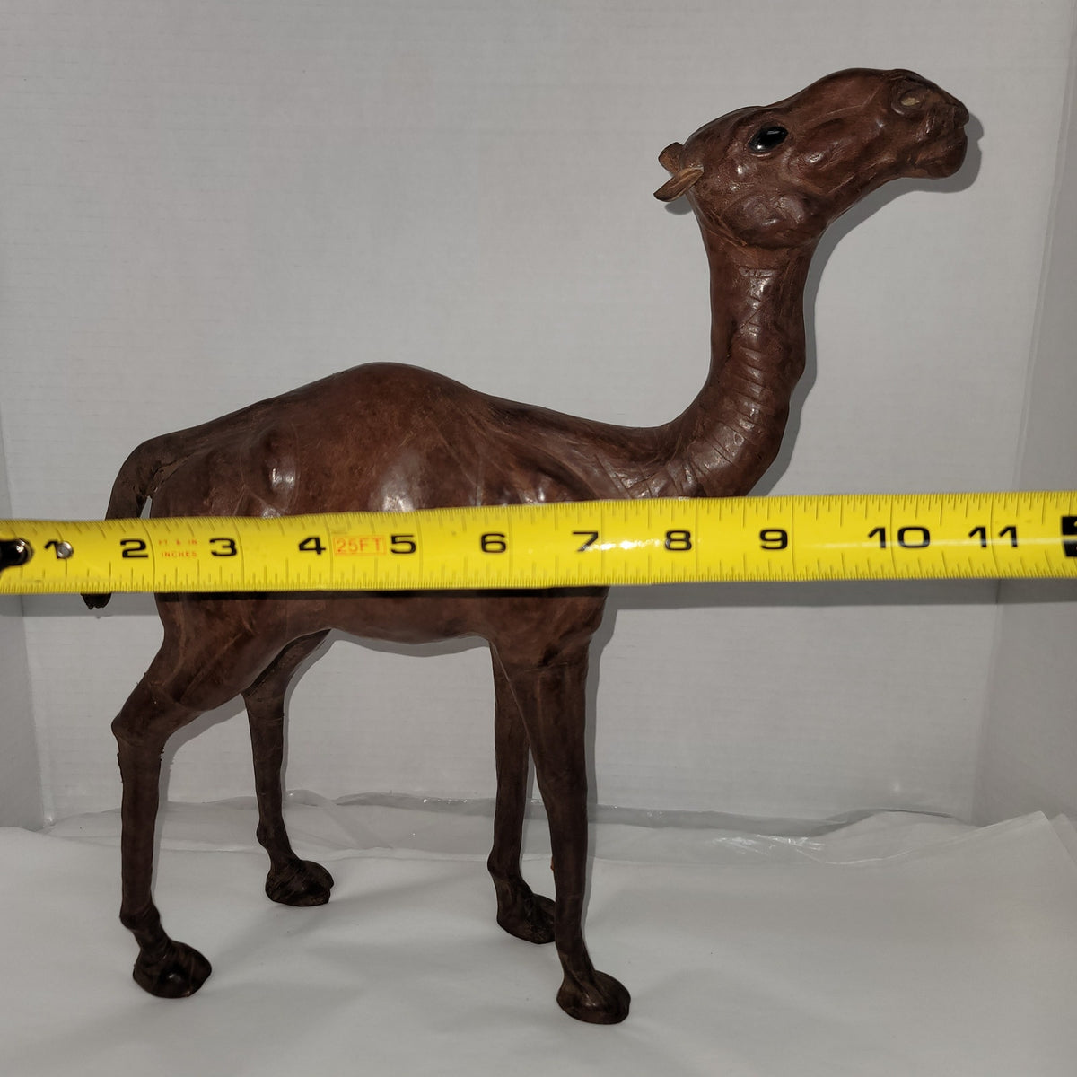 Vintage large Leather  wrapped sculpture camel 14" glass eyes souvenir handmade